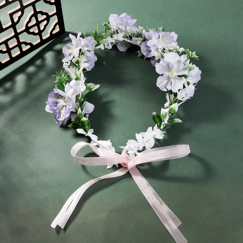 Women’s Bridal Sweet Flower Cloth Ribbon Braid Flowers Hair Band Wreath