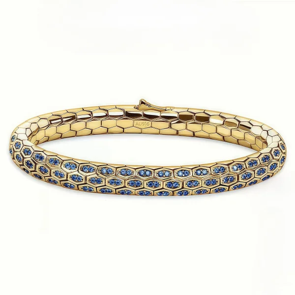 Sterling Silver Handmade Blue Zirconia Gold Snake Bracelet