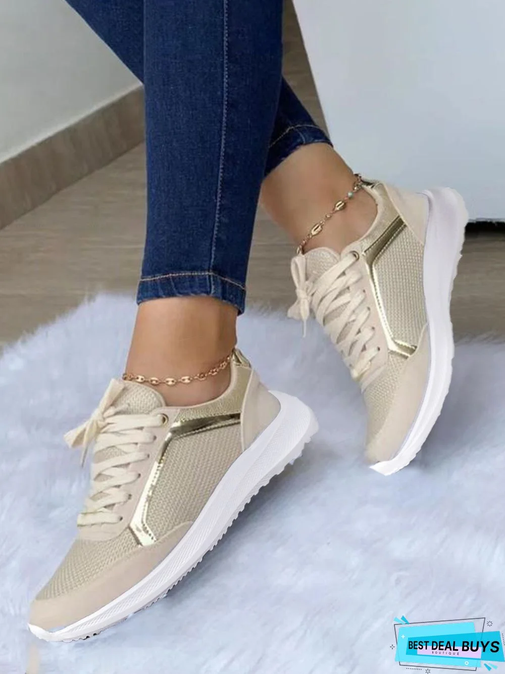 Mesh Fabric Split Joint Casual Lace-Up Sneakers