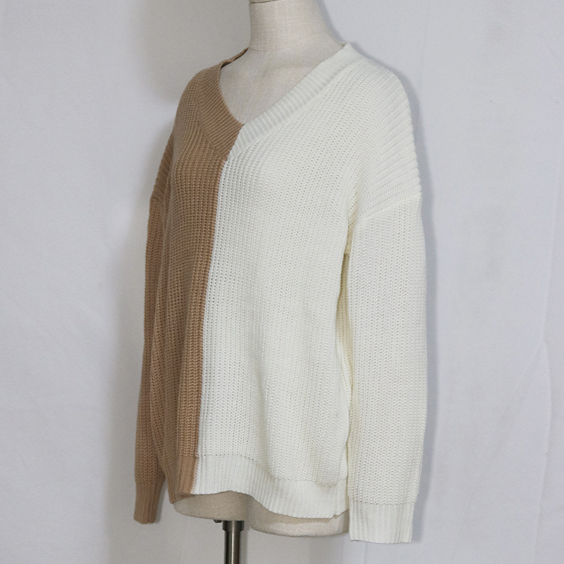 Ootddress V-Neck Waffle Knit Sweater Tops For Women Autumn 2025 New Patchwork Pullover Fashion Streetwear Casual Oversized Knitwear