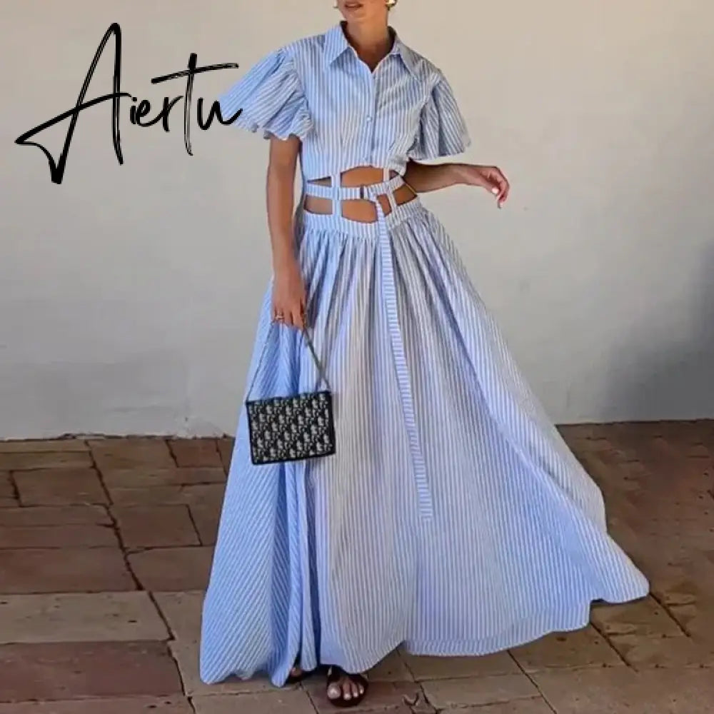 Women Maxi Dress Suspender Luxury Printed V Neck Slim Nipped Waist Backless Slit Ruffled Irregular Party Dresses Aiertu