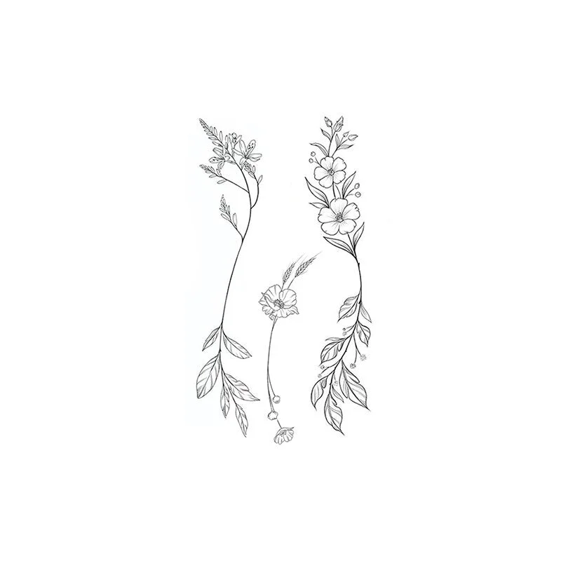 Waterproof Temporary Tattoo Sticker Black Plain Flower Spike Fake Tattoos Flash Tatoo Wrist Chest Neck Body Art for Women Men