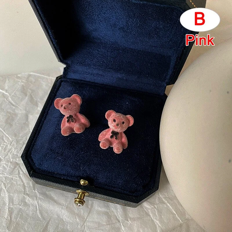 New Korean Kawaii Funny Plush Small Stud Earrings Cute Bow Bear Statement Dainty Earring Fashion Jewelry 2021