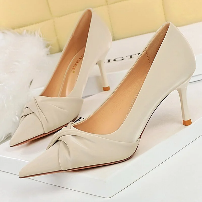 Graduation Gift Shoes Fashion Kitten Heels Women Pumps Pointed Bow-knot Stiletto High Heels Women Shoes Sexy Party Shoes Plus Size 34-43