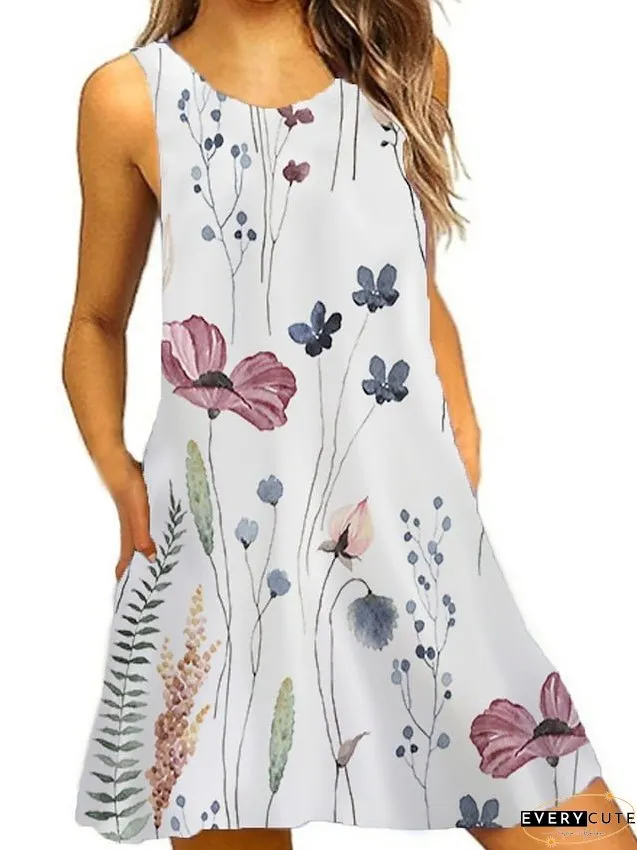 Casual Dress Tank Summer Graphic Floral Print Crew Neck Mini Fashion Classic Daily Holiday