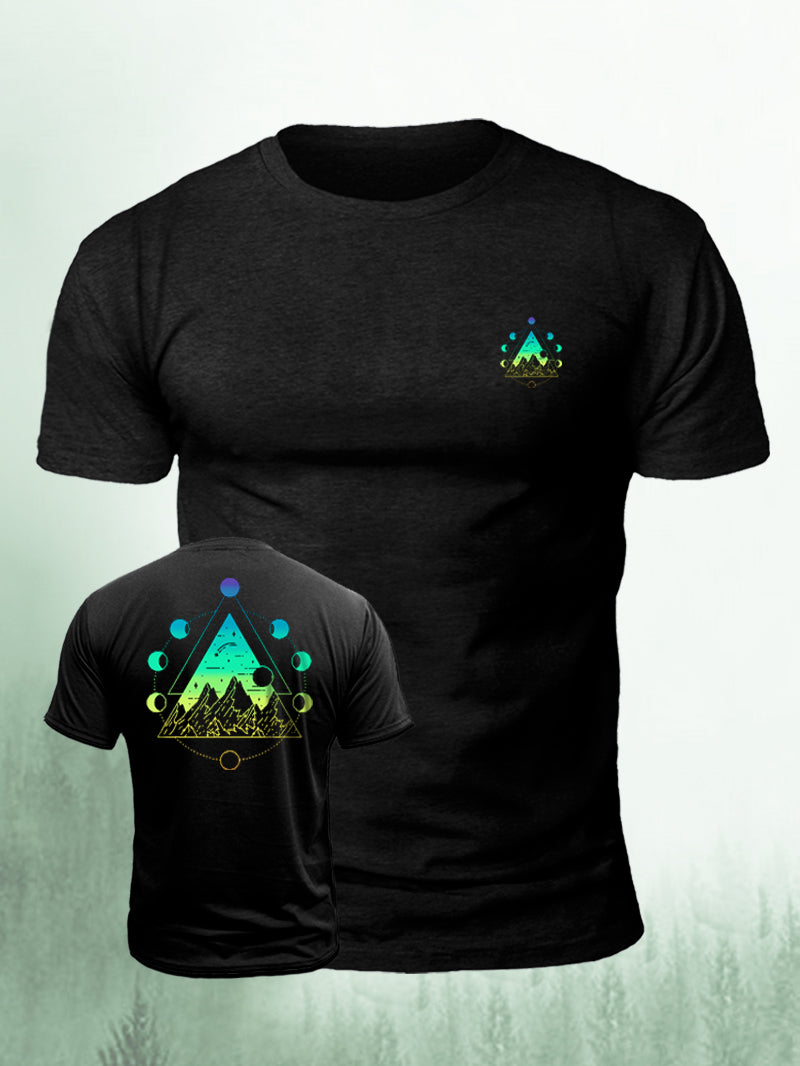 Men's Colorful Moon Pyramid Printed Short-sleeved T-shirt