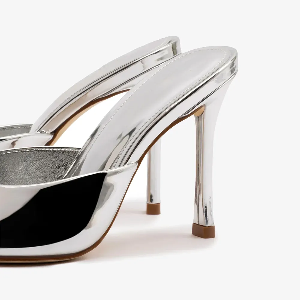 YDN Women's Silver Open Round Toe Slip-On High Heels Sandals