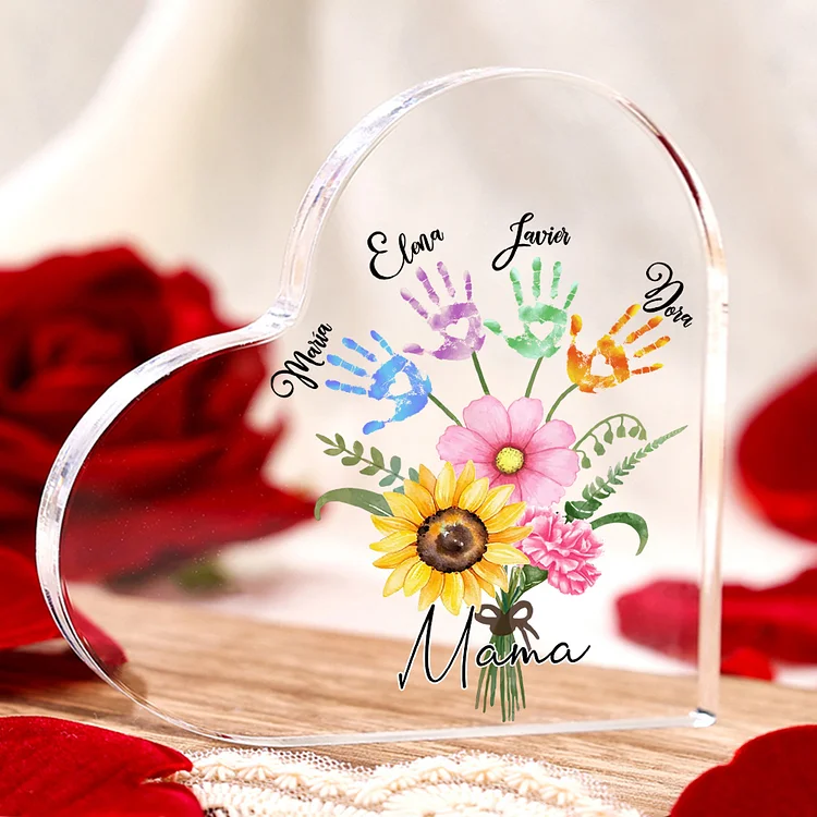 Kettenmachen Personalisierte 4 Namen Herz Acryl-Deko Blumenstrauß Schreibtischdekoration für Mutter
