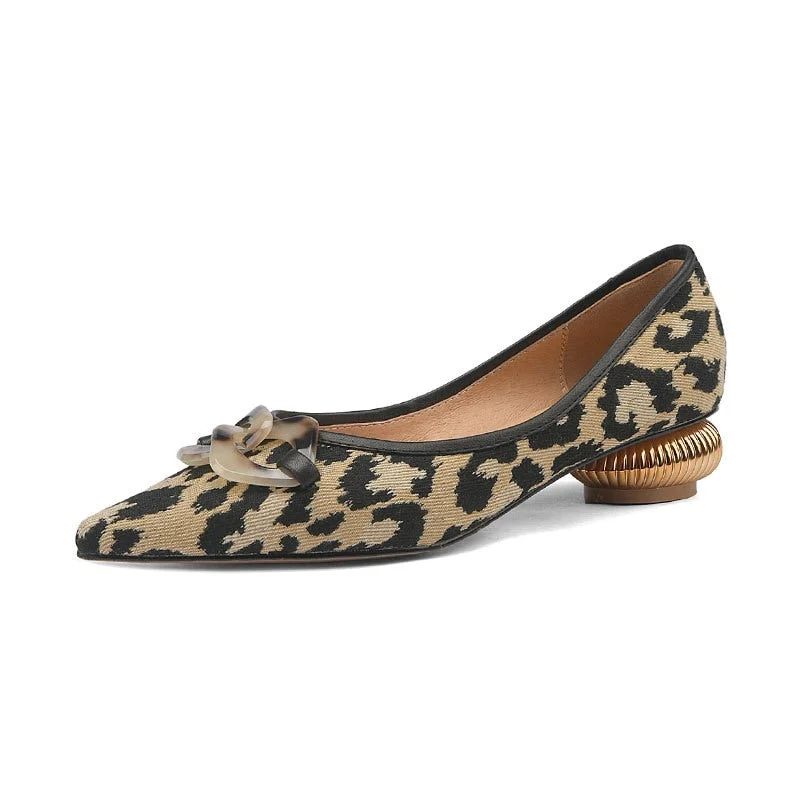 Vintage Metal Clasp Pointed  Pumps Women Fashion 2022 Spring Autumn New Shoes for Women Leopard Print  Low Heels Woman Shoes