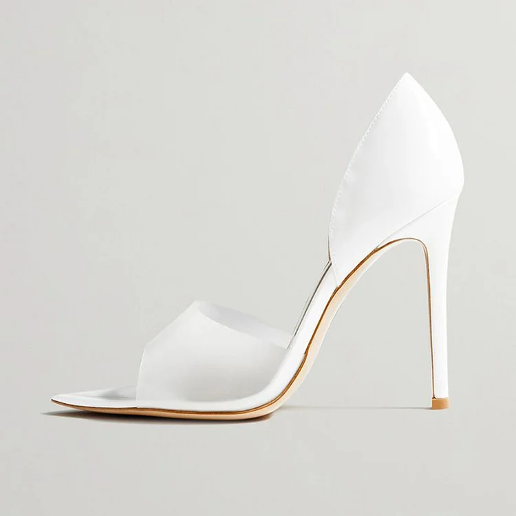 White Stiletto Heel Clear Pumps Women's Pointed Peep Toe Office Shoes |FSJ Shoes