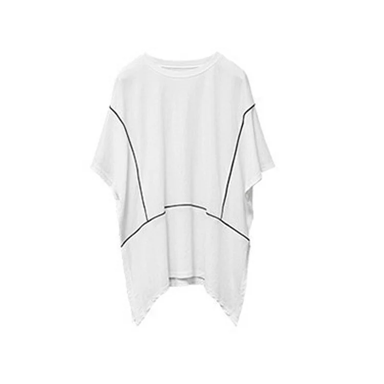 Fashion Loose Solid Color O-neck Batwing Sleeve Irregular Split Hem T-Shirt  