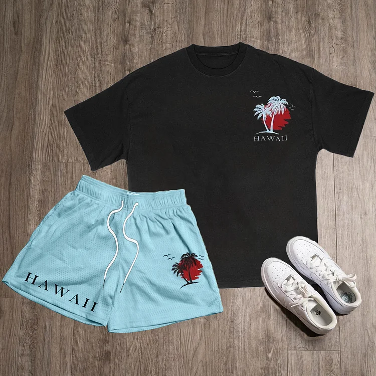 Hawaii Print T-Shirt Shorts Two-Piece Set