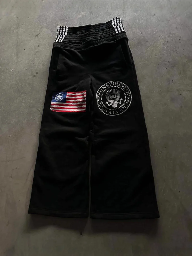 Athvotar Athvotar Waist New Trendy Broad Leg Trousers New Letter Embroidery Street Style Fashion Personality