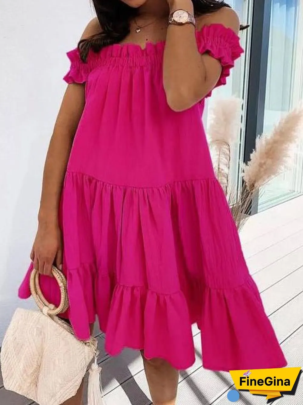 Women'S Dresses Loose One Word Collar Ruffle Dress