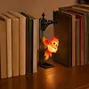 Glowing Owl Metal Bookend Lamp Iron Shelf Organizer Vintage Style