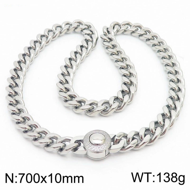 Titanium Steel 18K Gold Plated Hip-Hop Inlay Geometric Rhinestones Bracelets Necklace