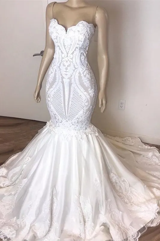 Gorgeous Mermaid Sweetheart Lace Wedding Dresses with Appliques VK25051101