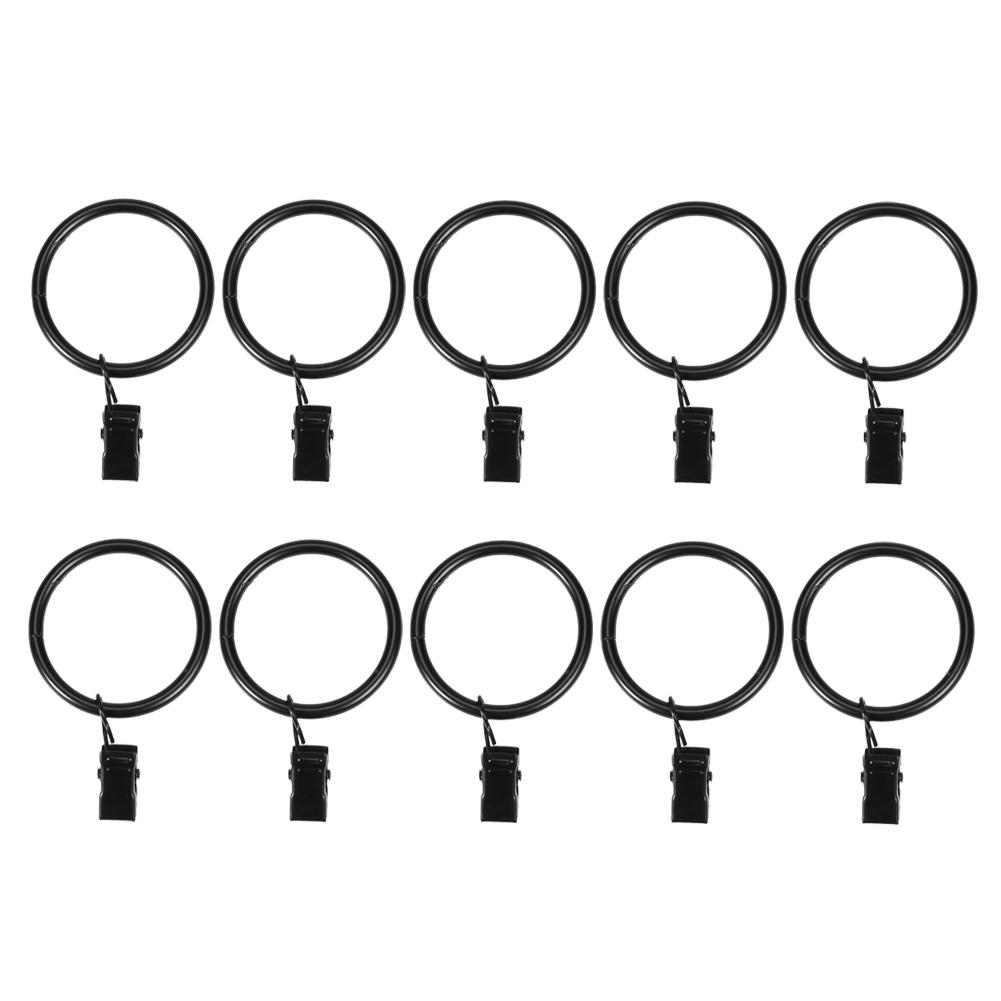 

10Pcs Metal Roman Ring Shower Curtain Ring+Clip Hanging Clamp Ring, Black, 501 Original