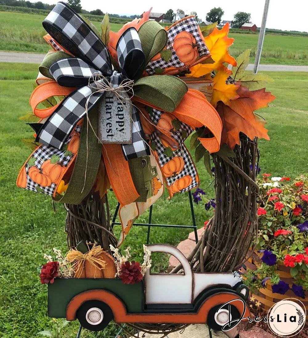 Pumpkin Car Wreath Autumn Harvest Thanksgiving Fall Garland, for Indoor Outdoor Home Car Holiday Halloween Decoration