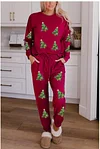 Women's Christmas Sequin Long Sleeve Top and Elastic Waistband Tie Pocket Pants Set