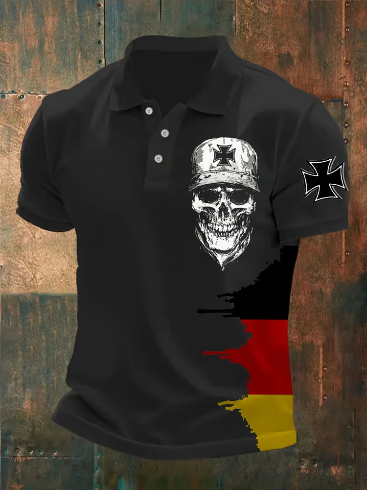 Männer Eisernes Kreuz Schädel Print Hemd und Shorts-Shirt