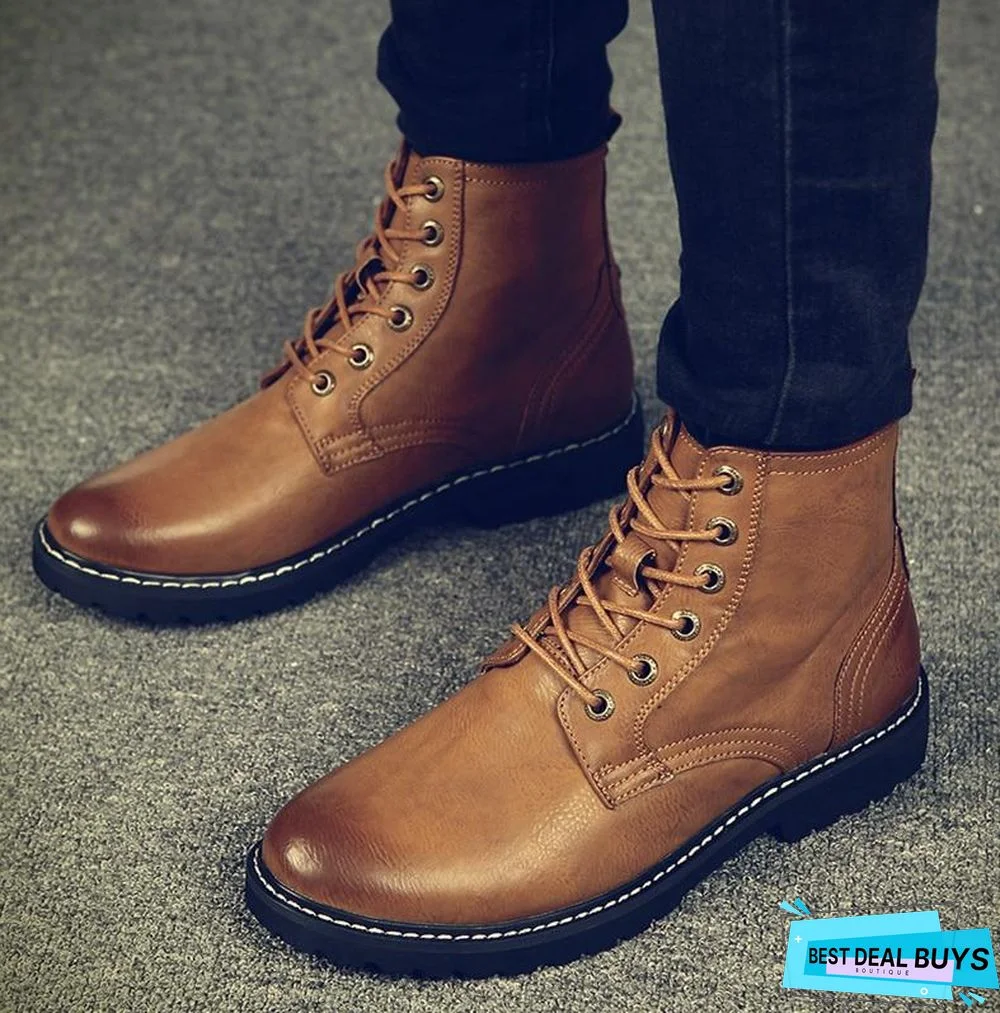 Men Genuine Leather Winter Snow Fashion Boots Pointed Toe Mid-Calf Boots For Men Ankle Non-Slip Shoes