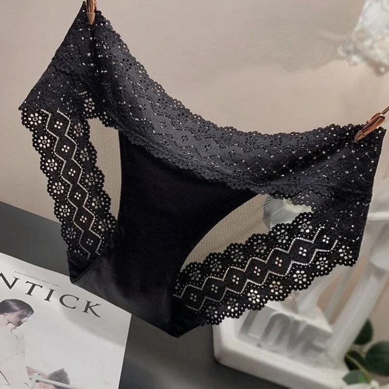 Lace Underwear Women Panties Sexy Briefs Middle Waist Floral Lace Panties Female Underpants Lingerie Perspective Satin Pantys