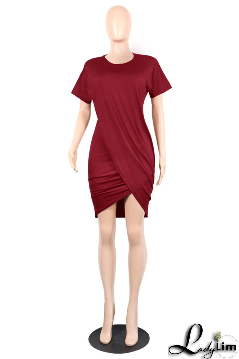 Grey Fashion Casual Solid Split Joint O Neck Short Sleeve Dress