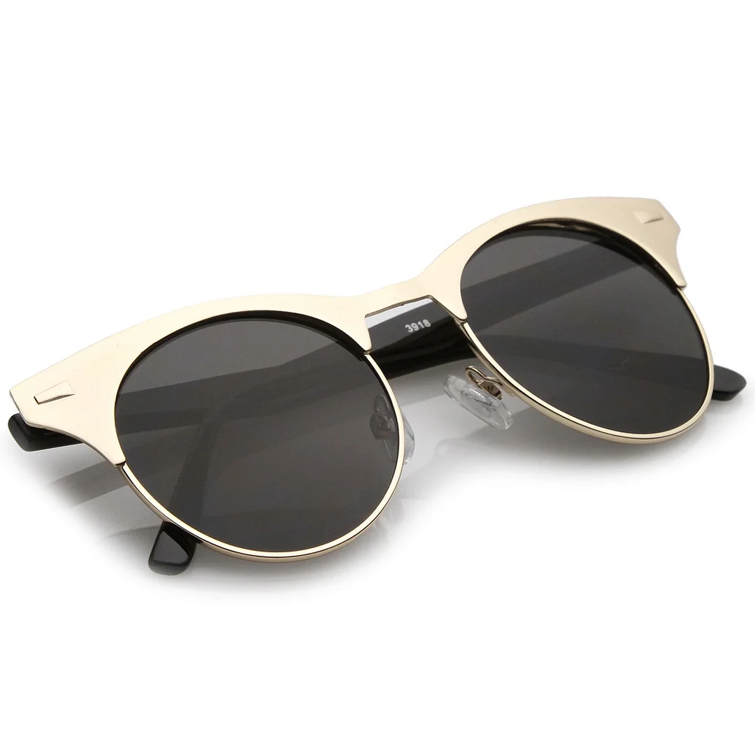 Women's Matte Finish Horn Rimmed Round Flat Lens Cat Eye glasses 49mm