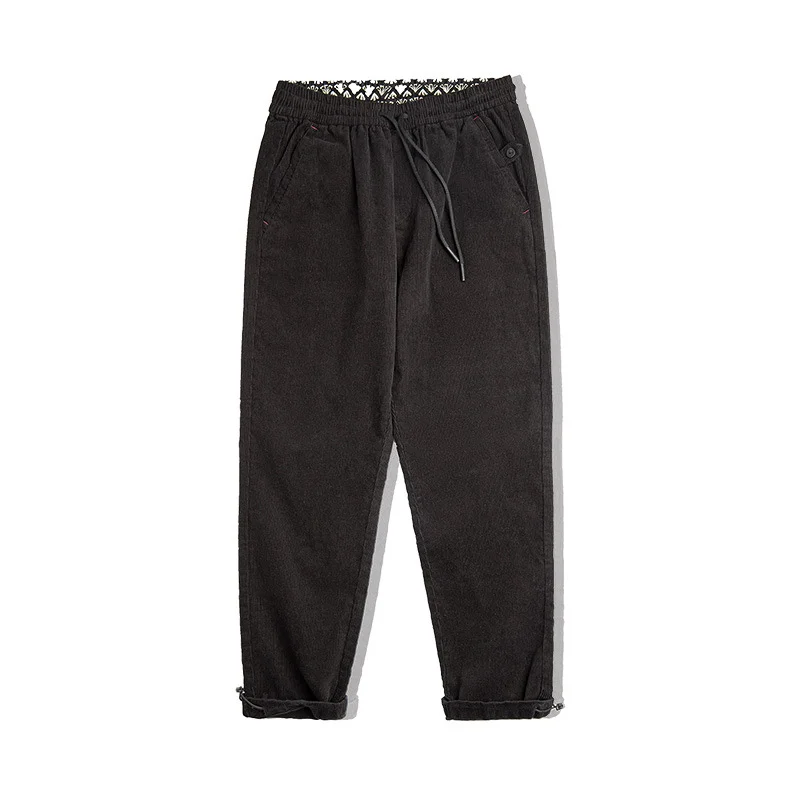 Men's Retro Corduroy Leggings Elastic Waist Velvet Loose Straight Casual Pants