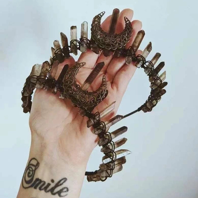 Retro Geometric Moon Natural Crystal Hair Band