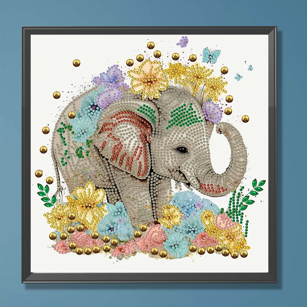 Diamond Painting - Partial Special Shaped Drill - Flower Elephant(Canvas|30*30cm)