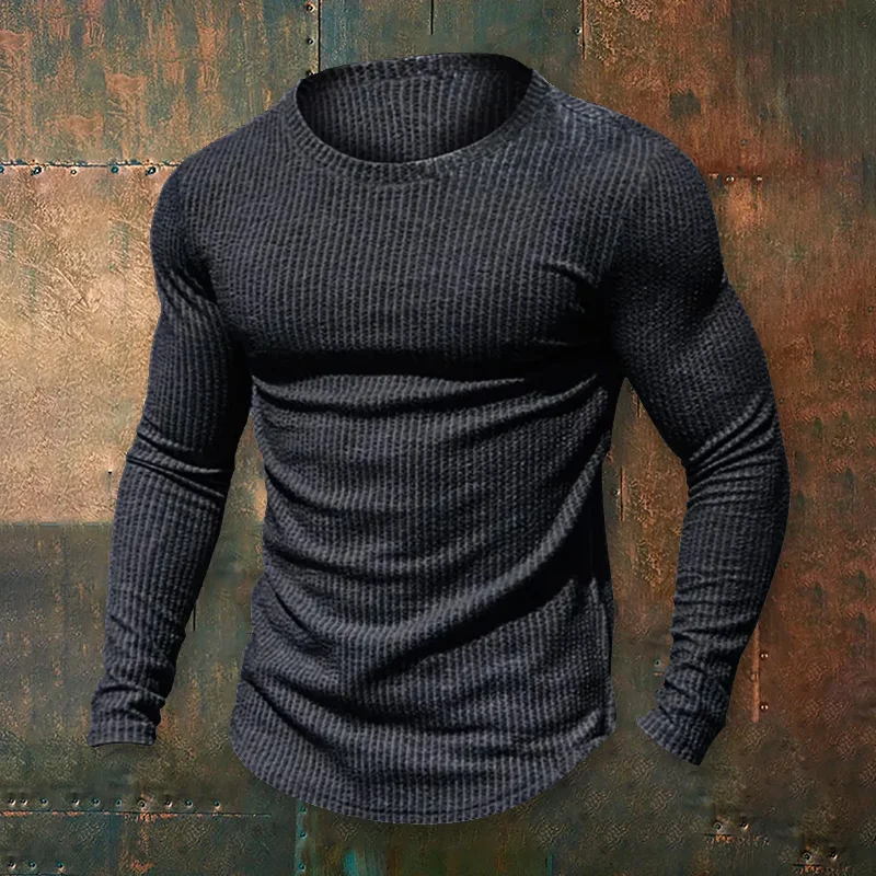 Round Neck Striped Jacquard Casual Long Sleeves T-Shirt