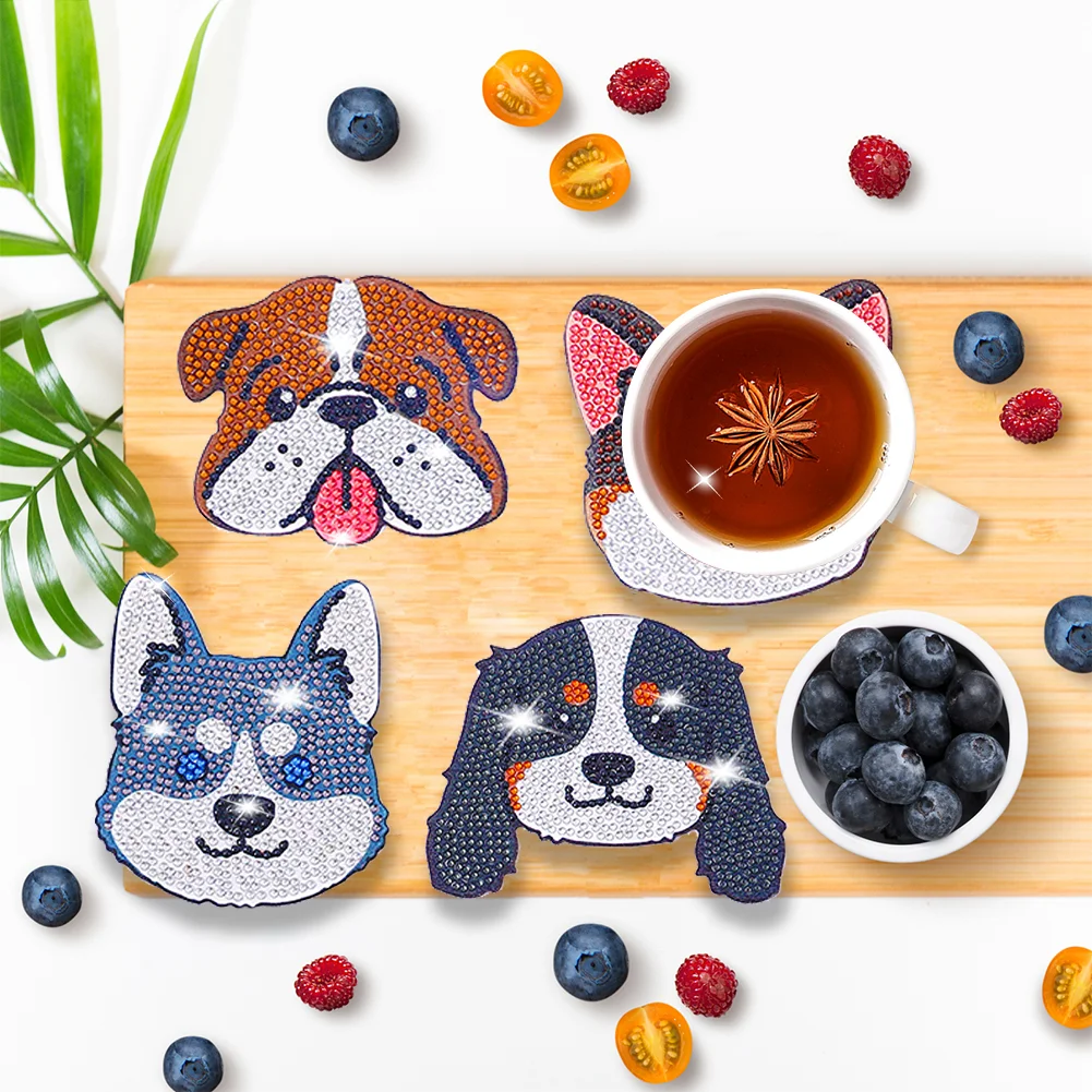 8pcs Dog DIY Anti Slip Coasters Stackable Creative for Tabletop Protection