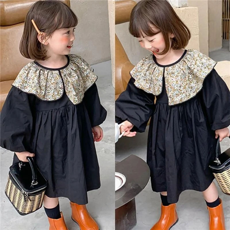 New Black Baby Spring Summer Girls Dress Kids Teenagers Children Clothes Outwear Special Occasion Long Sleeve High Quality