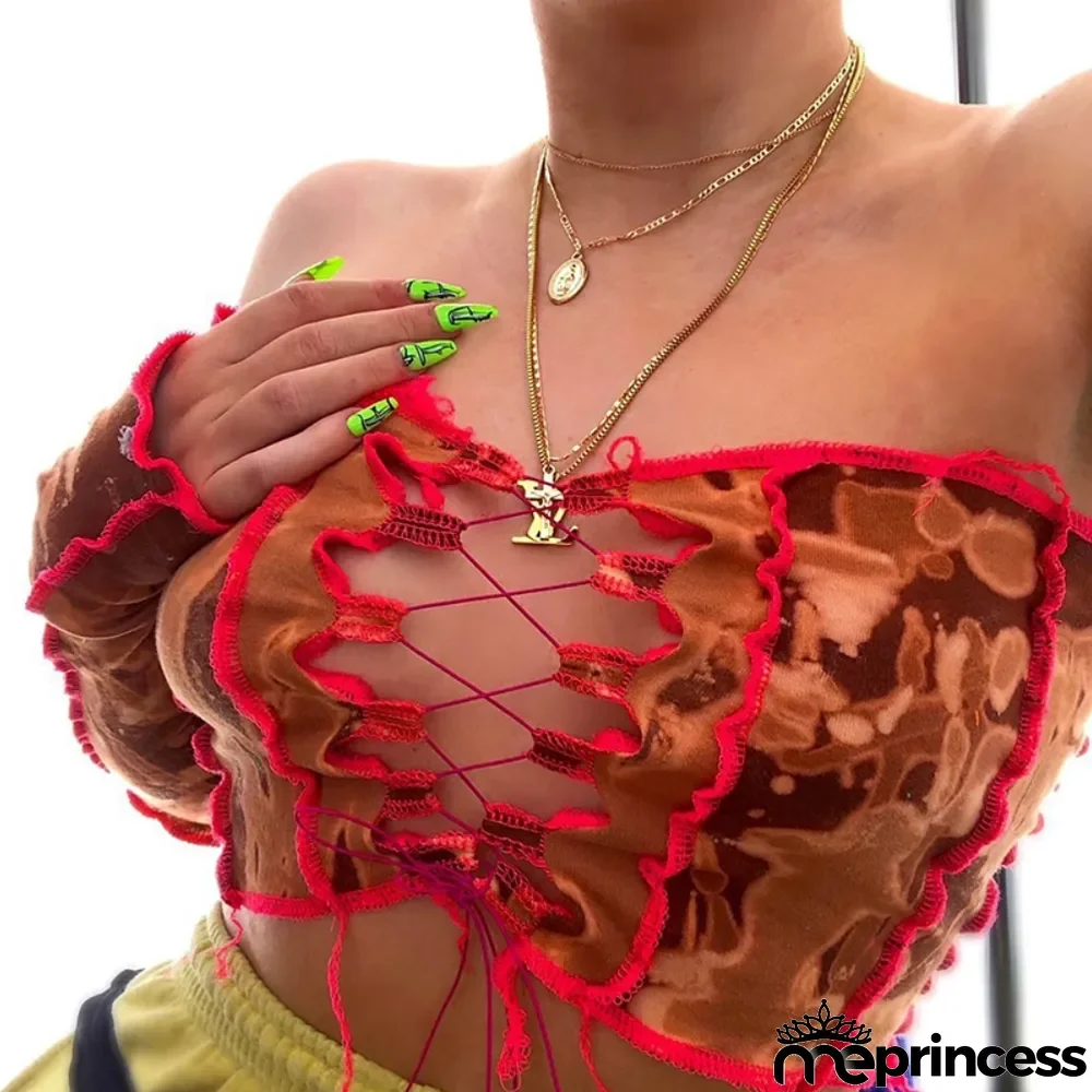 Autumn Party Sexy Long Sleeve Lace Up Strapless Crop Top