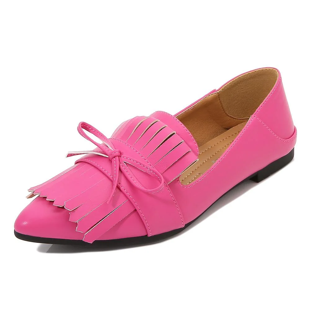Plussize36-45 Fringe butterflyKnot pointed toe loafers women ballet flats shoes woman slip on shallow comfy tassel moccasins2020