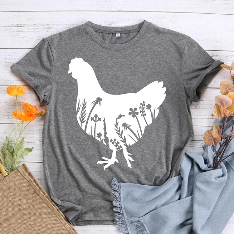 ANB - Chicken with flowers Retro Tee -04054