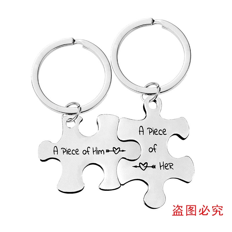 Key Chain Spot Stainless Steel Couple Jigsaw Pendant Pendant Valentine’s Day Gift Metal Keychain Engraving
