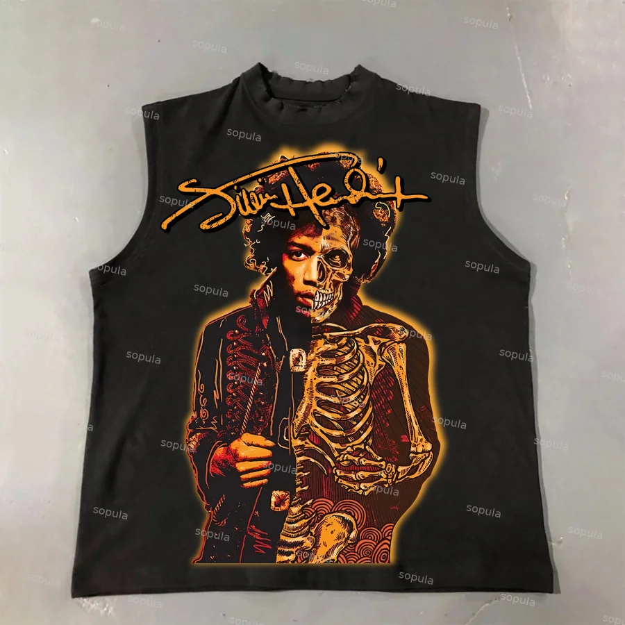 Sopula Jimi Hendrix Print Cotton Casual Tank Top