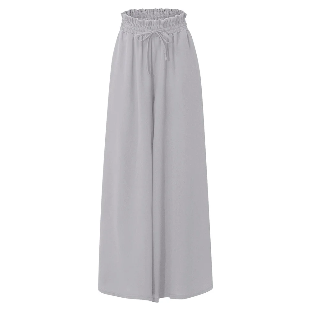 Light Gray Elastic Waistband Wide Leg Long Culottes