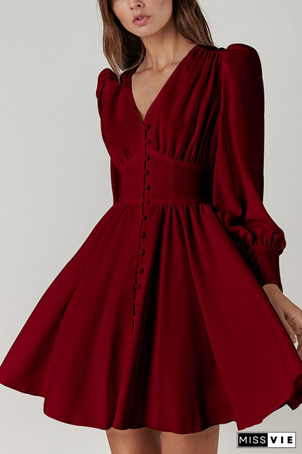 Cuff Buff Long Sleeve Button Dress
