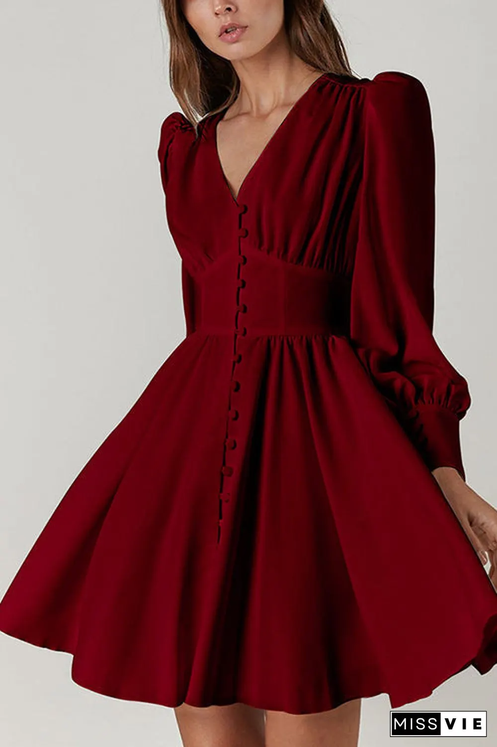 Cuff Buff Long Sleeve Button Dress