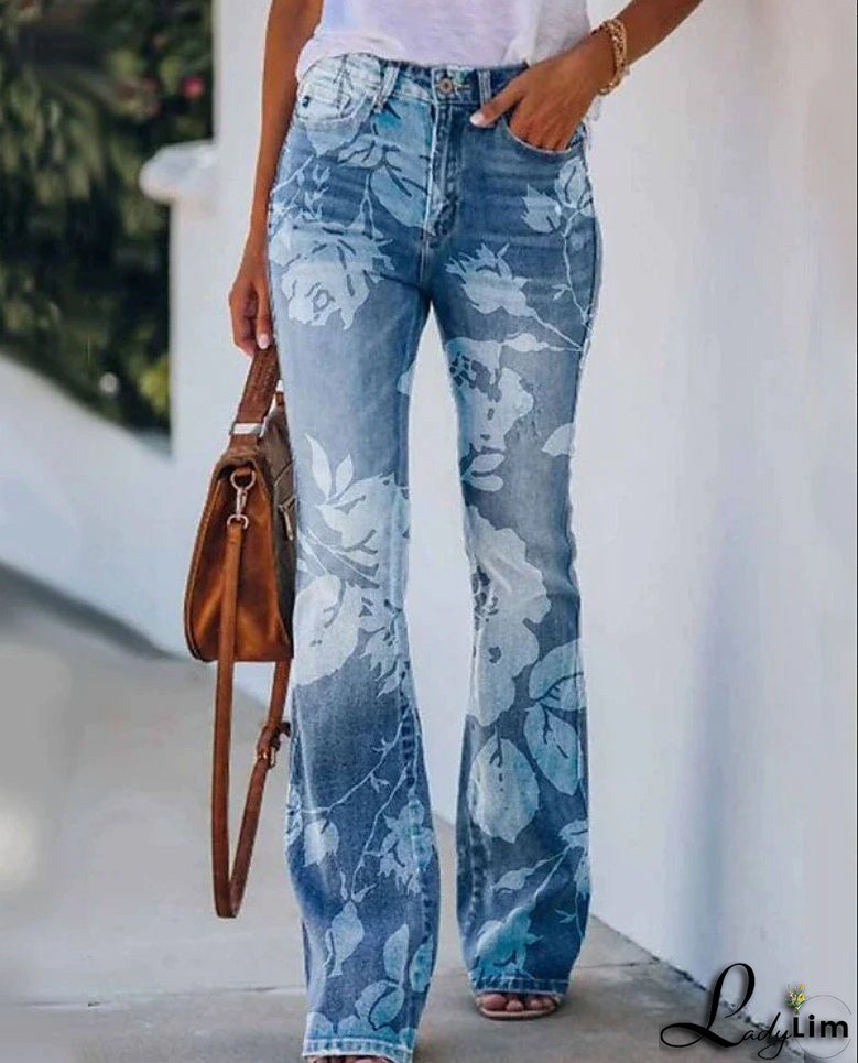 Stylish Women's High-Waisted Bootcut Flare Jeans with Side Pockets