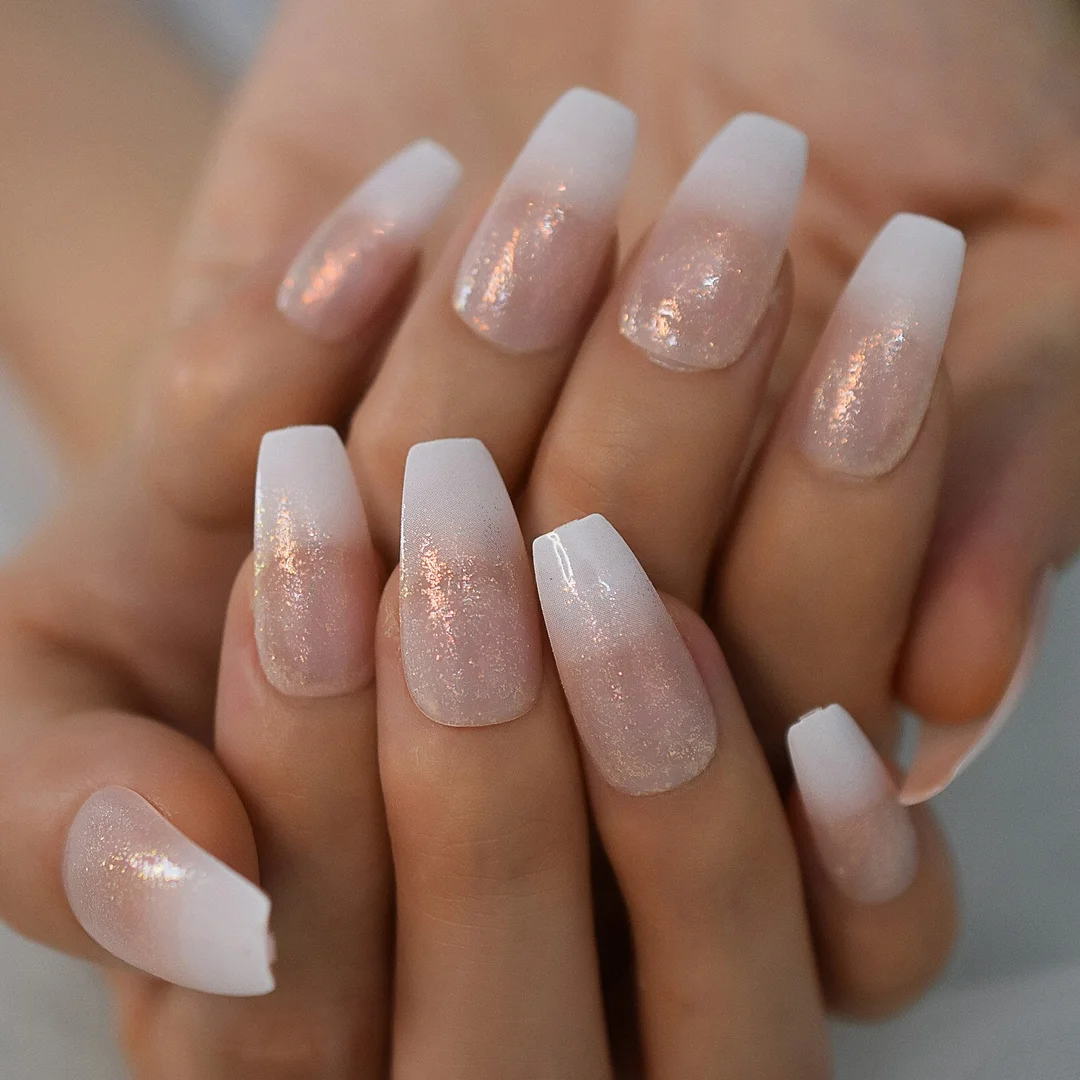 Coffin Nails Long Medium Ballerina Glossy Press On False Nails Gold Lines Foil Designer Fake Nail for Women Girls-Nail Inspo