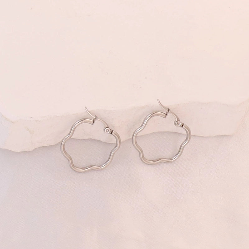 Minimalist Pentagram Oval Flower 304 Stainless Steel Stainless Steel Earrings