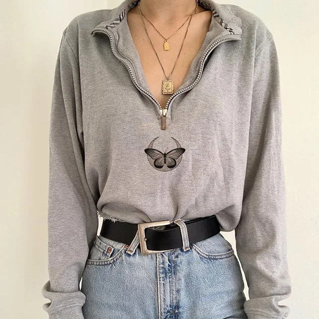 Colorblock Butterfly Moon Print All-Match Casual Sweater