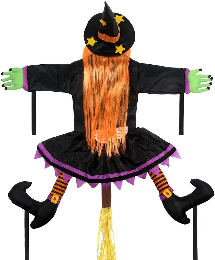  Halloween Decoration Outdoor Witches Crashing Into Tree with Colorful LED Lights Crashed Witch Props Halloween Hanging Decorations for Indoor House Outdoor Yard Patio Decor 44''x33'' Orange