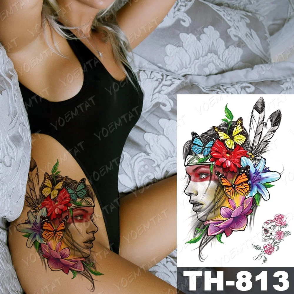 Waterproof Temporary Tattoo Stickers Fox Dragon Wolf Monster Old School Lotus Peony Flash Tatto Women Men Body Art Fake Tattoos