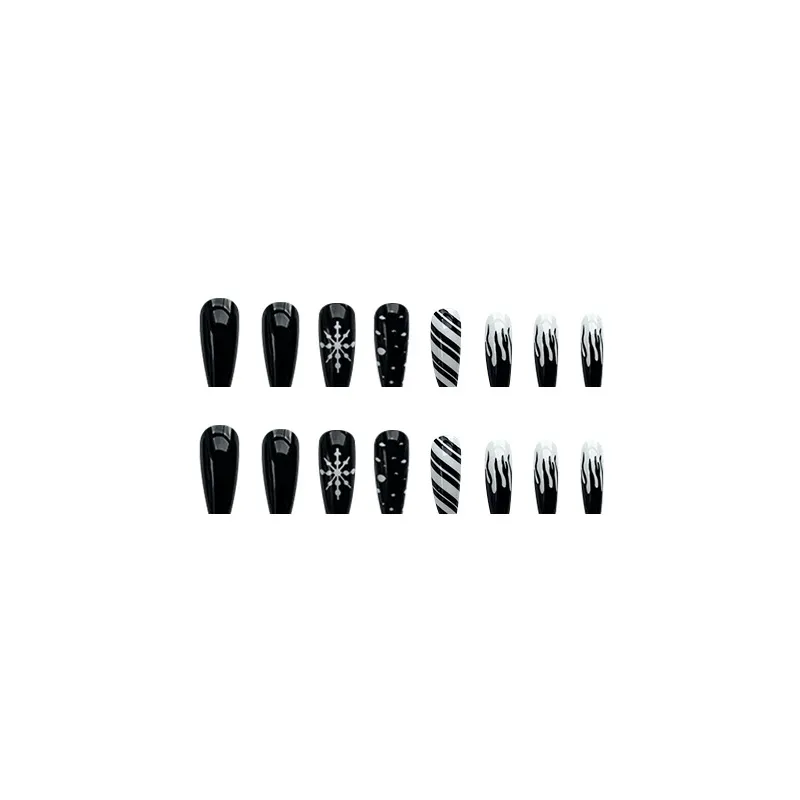 Churchf Churchf Black And White Pure Desire Ins Wind Snowflake Christmas Wind Jump Color Wear Nail Stripes Dark Beauty Nail Pieces Nail